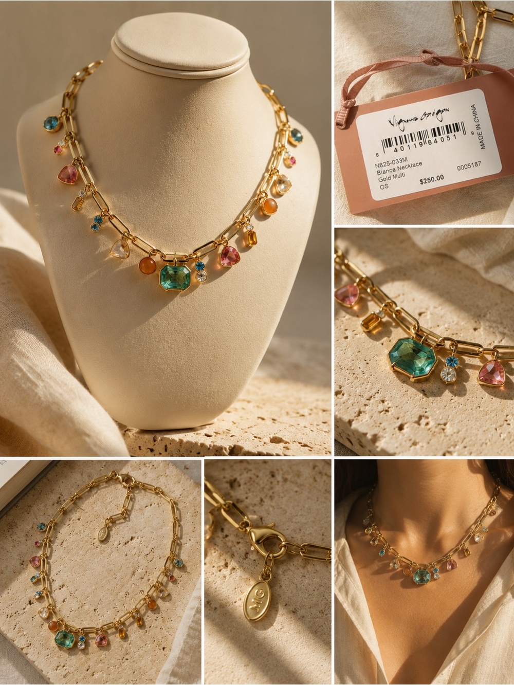 Mignonne Gavigan Gold Necklace with Multicolored Gem Drops